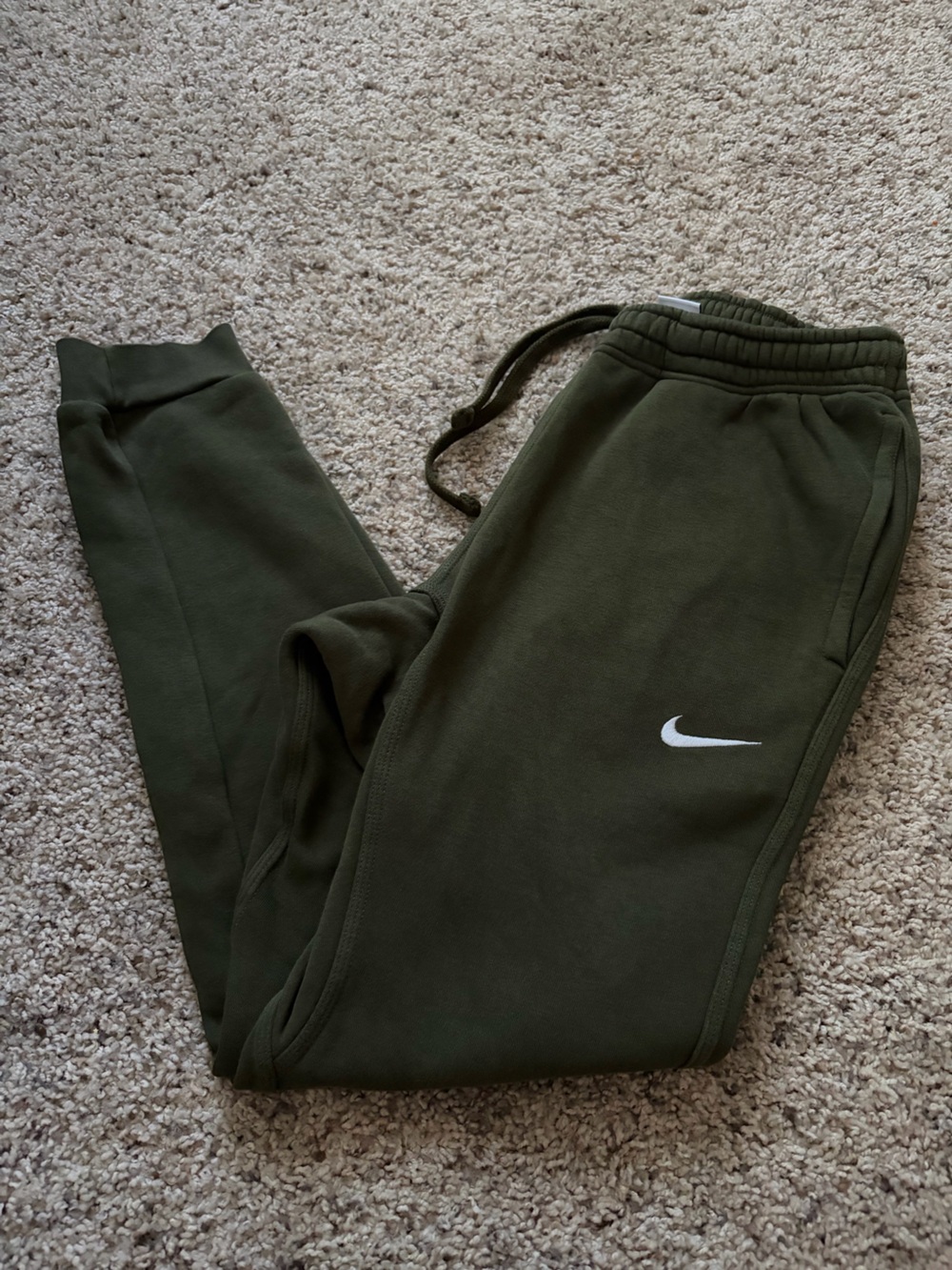 Nike Dark Olive Green Joggers with White Swoosh
